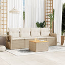 vidaXL 5-delige Loungeset met kussens poly rattan zwart