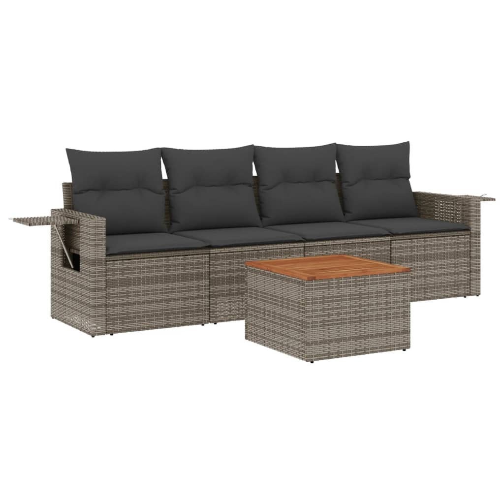 vidaXL 5-delige Loungeset met kussens poly rattan zwart
