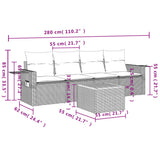 vidaXL 5-delige Loungeset met kussens poly rattan zwart