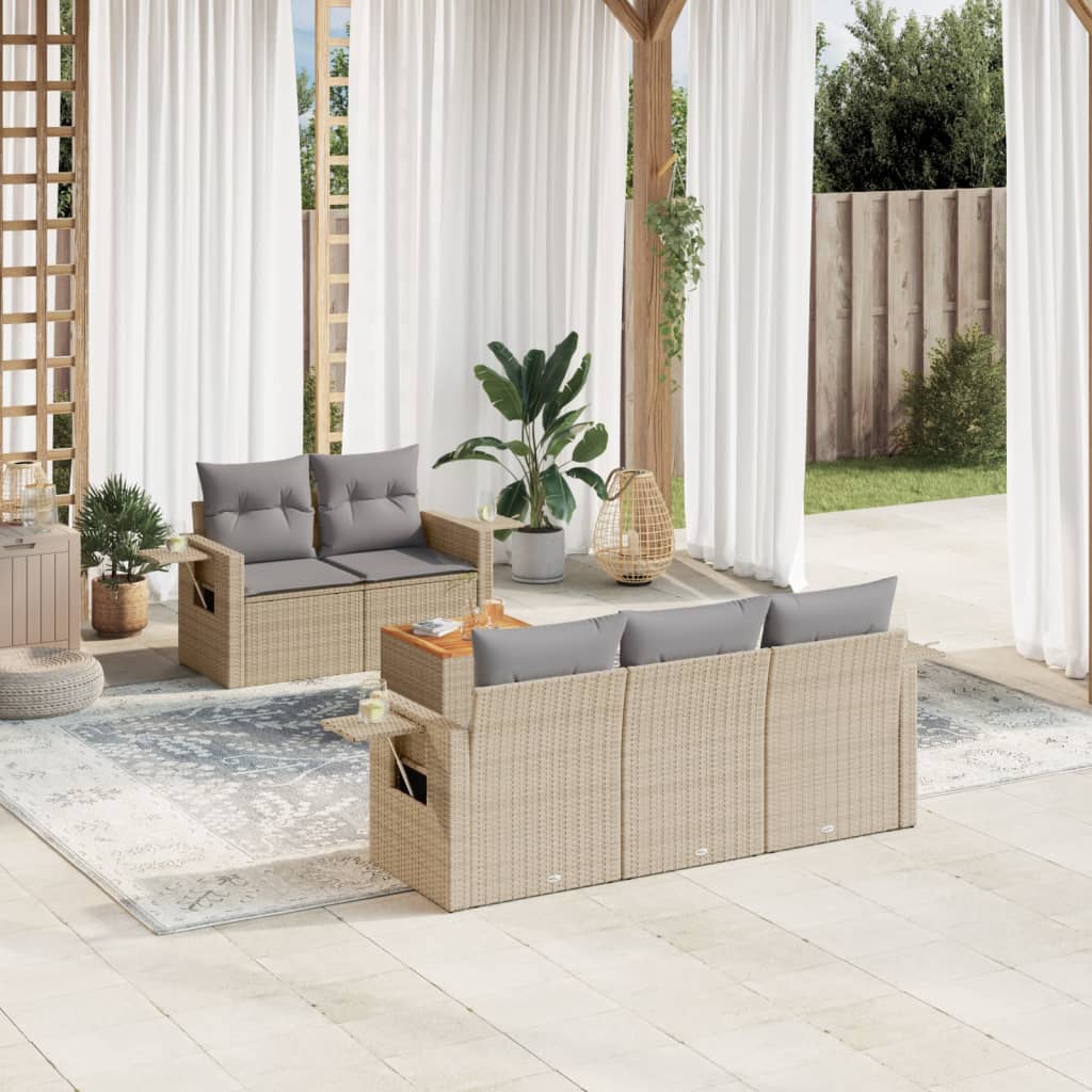 vidaXL 6-delige Loungeset met kussens poly rattan zwart