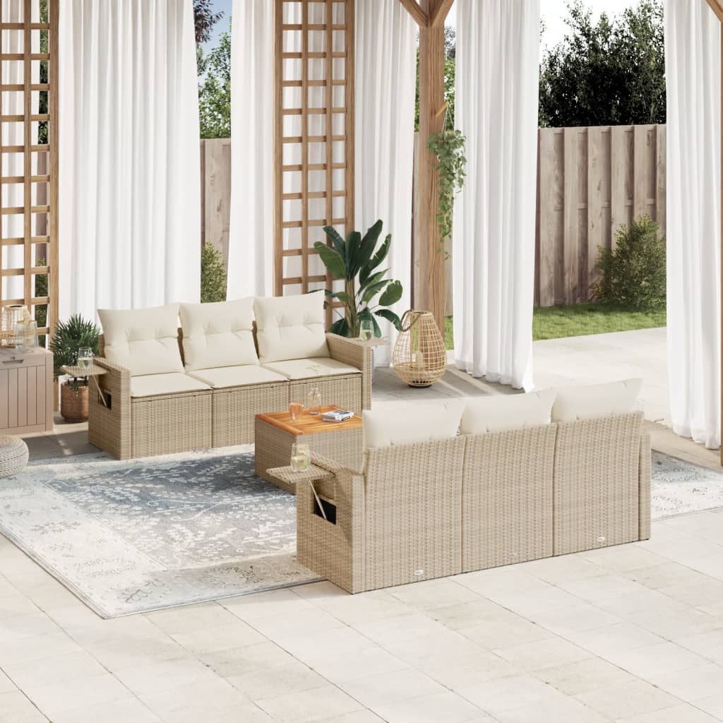 vidaXL 7-delige Loungeset met kussens poly rattan zwart