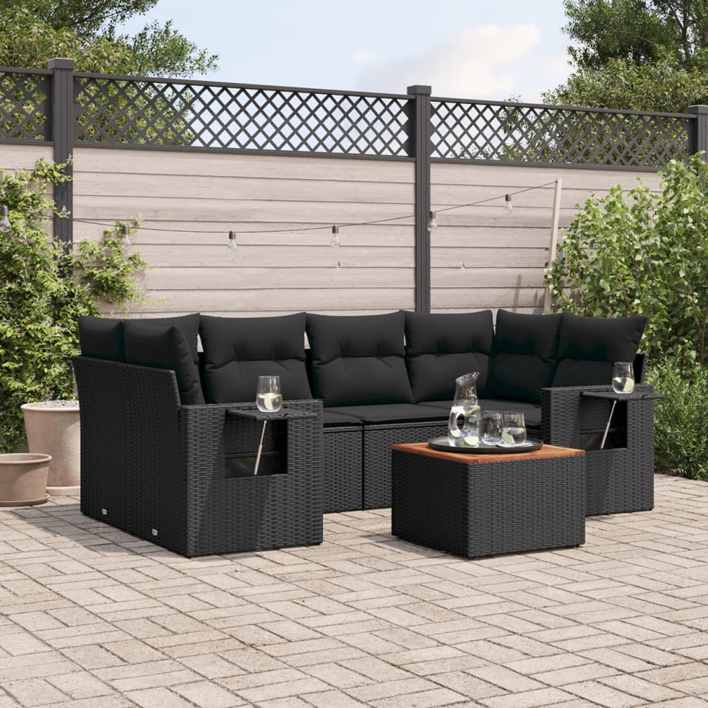 vidaXL 7-Piece Lounge Set with Cushions Poly Rattan Black