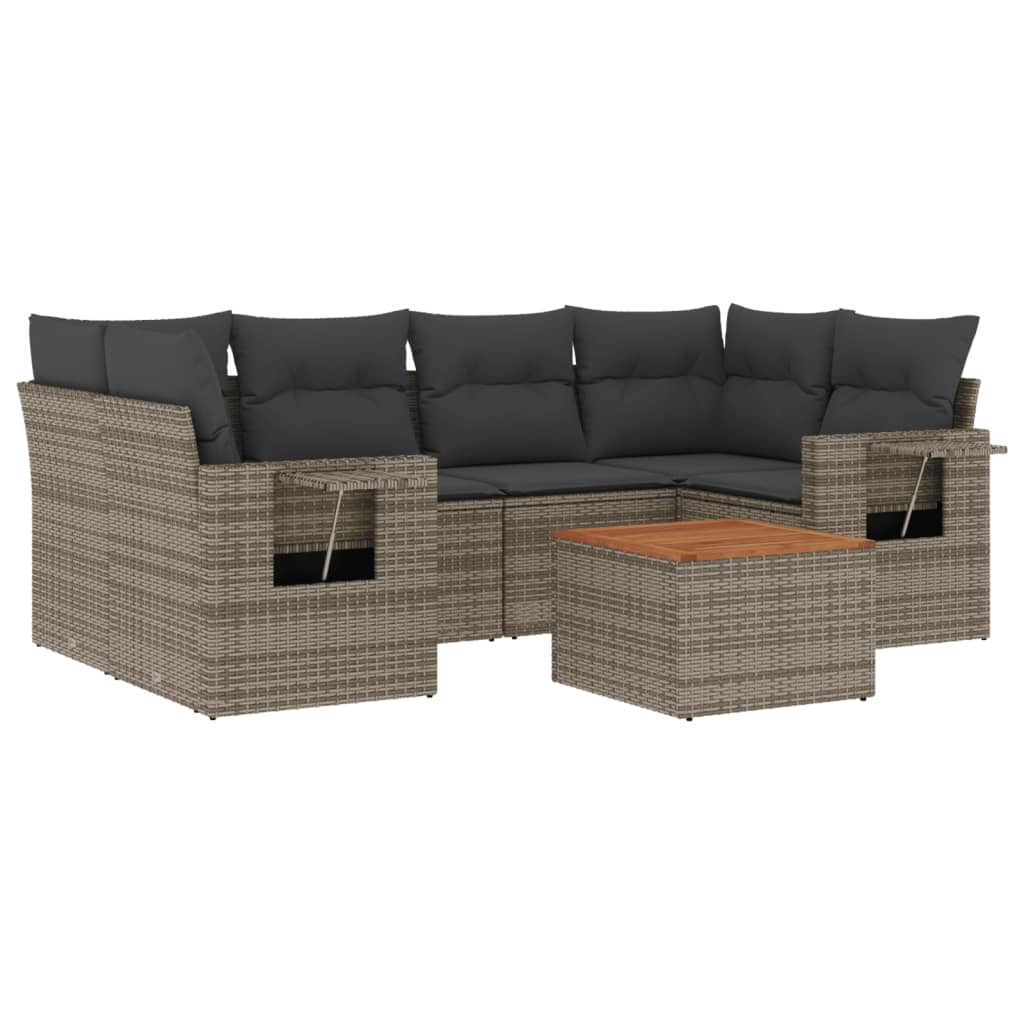 vidaXL 7-Piece Lounge Set with Cushions Poly Rattan Black