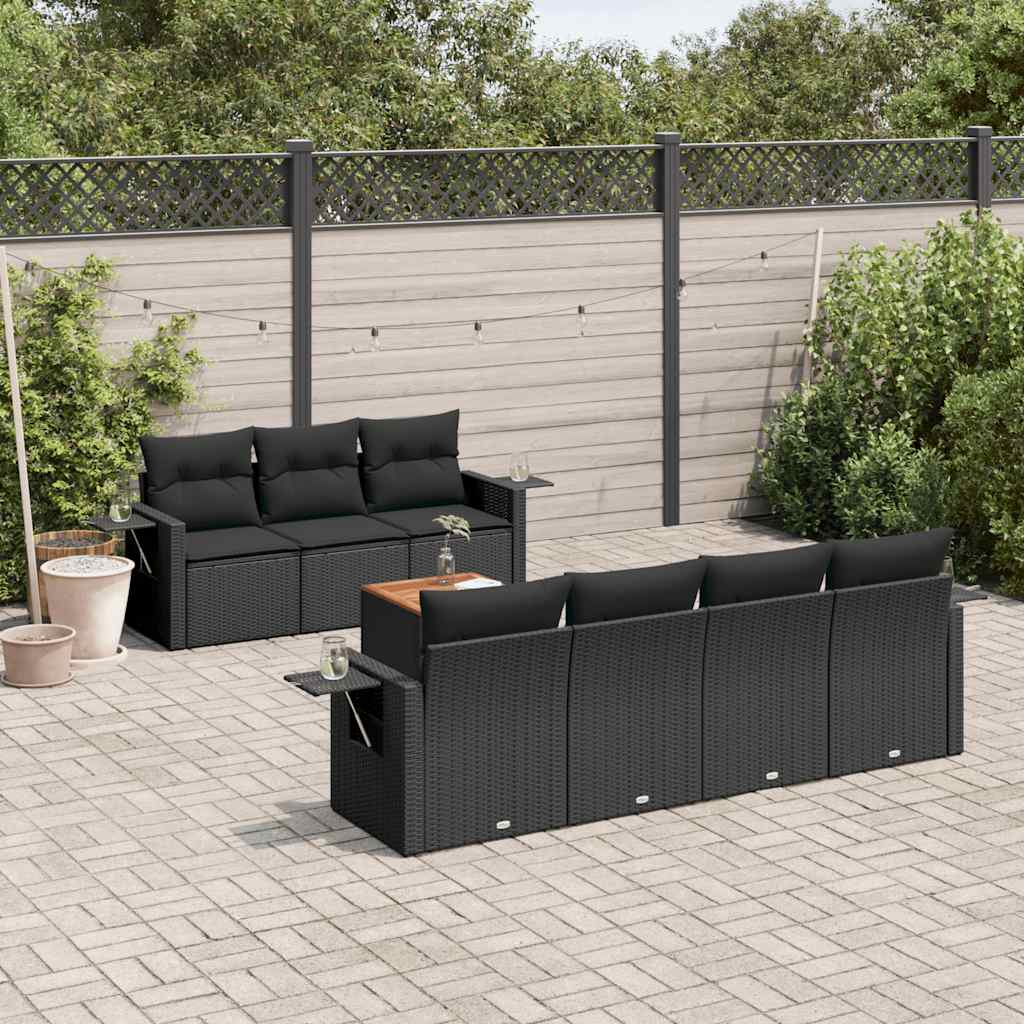 vidaXL 8-Piece Poly Rattan Lounge Set with Cushions Black