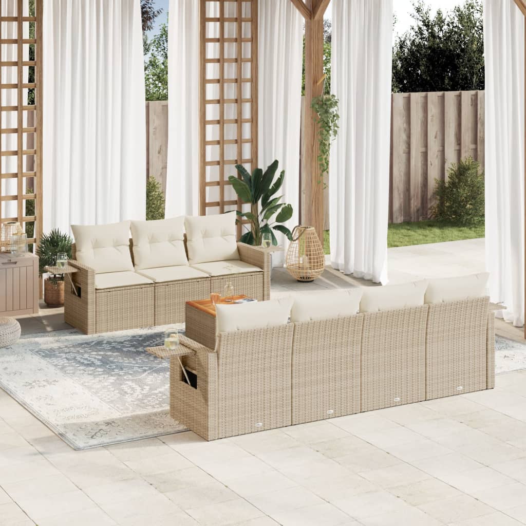 vidaXL 8-Piece Poly Rattan Lounge Set with Cushions Black