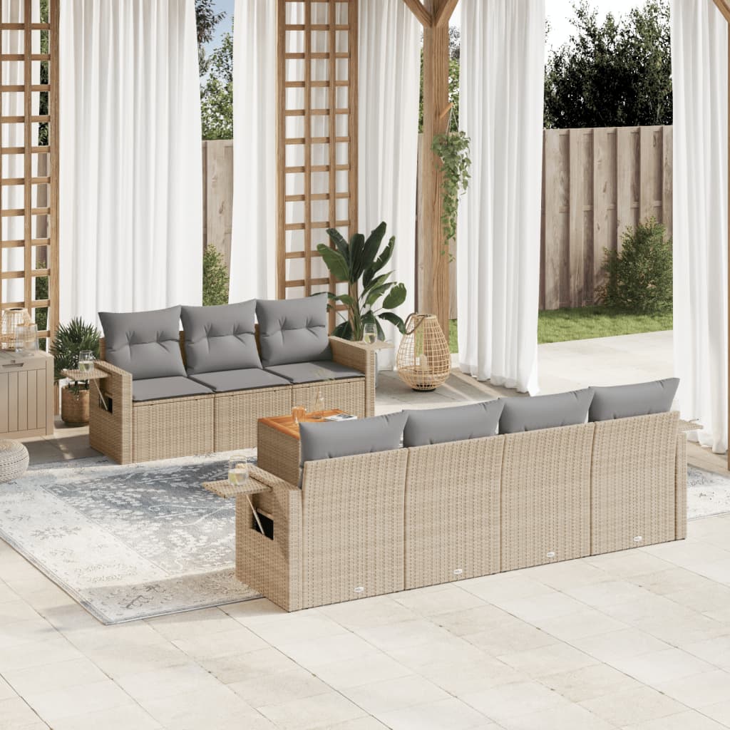 vidaXL 8-Piece Poly Rattan Lounge Set with Cushions Black