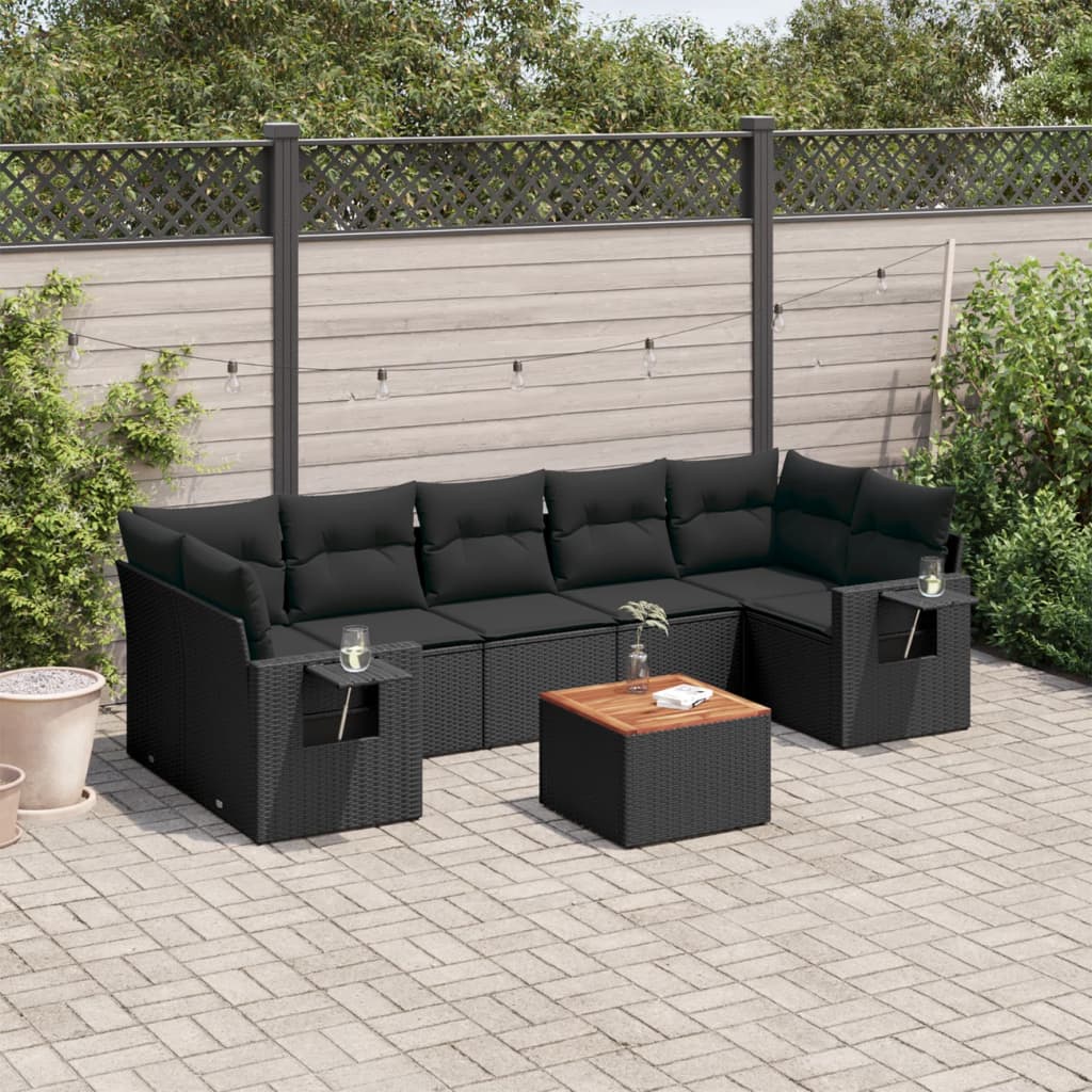 vidaXL 8-piece Lounge Set with Cushions Poly Rattan Black