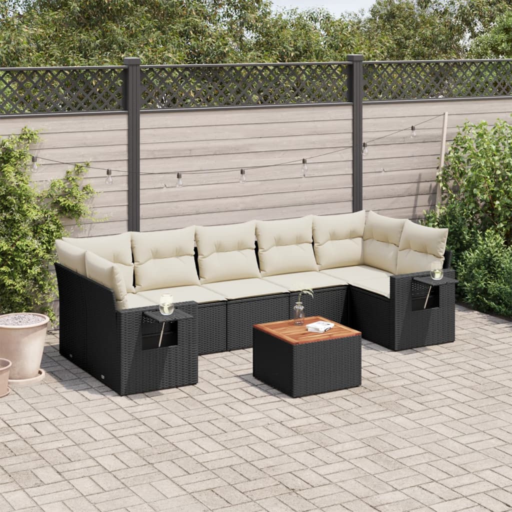 vidaXL 8-piece Lounge Set with Cushions Poly Rattan Black