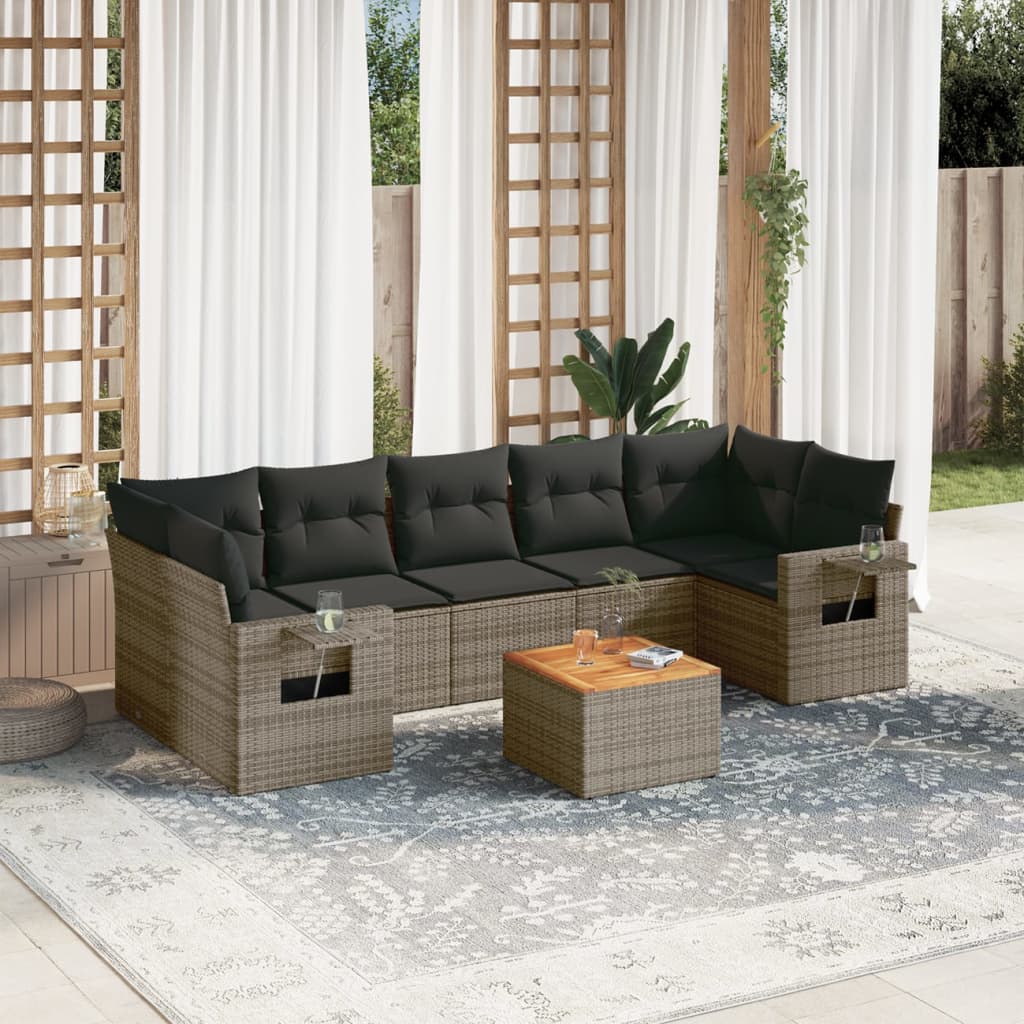 vidaXL 8-piece Lounge Set with Cushions Poly Rattan Black