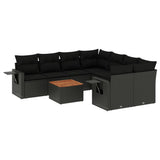 vidaXL 9-piece Lounge Set with cushions poly rattan black