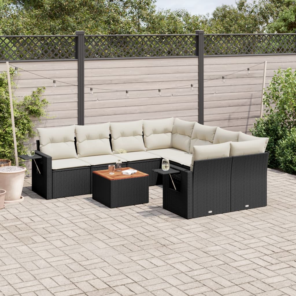 vidaXL 9-piece Lounge Set with cushions poly rattan black