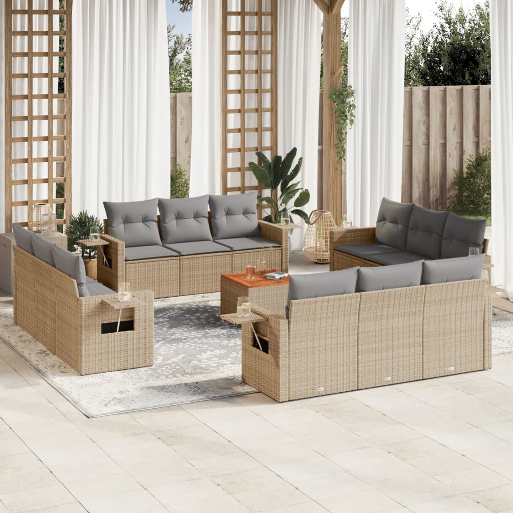 vidaXL 13-delige Loungeset met kussens poly rattan zwart