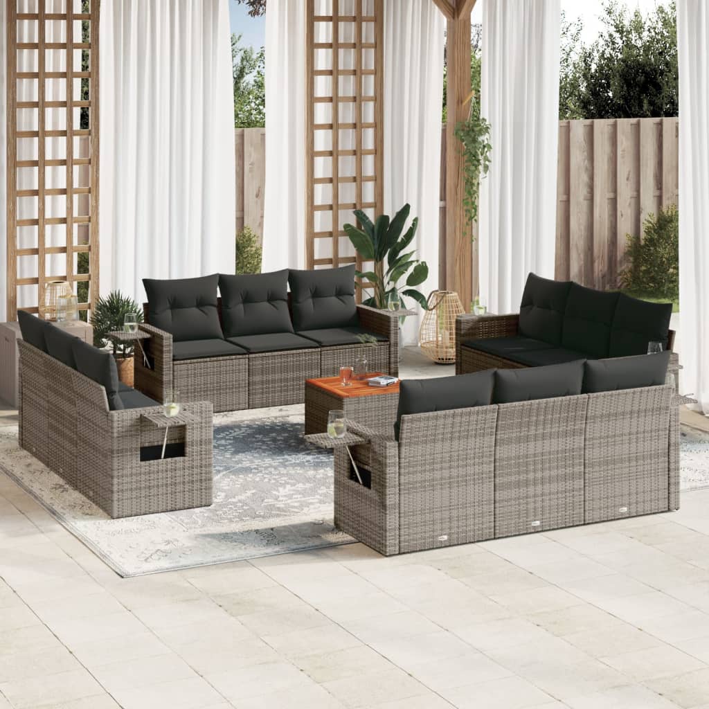 vidaXL 13-delige Loungeset met kussens poly rattan zwart