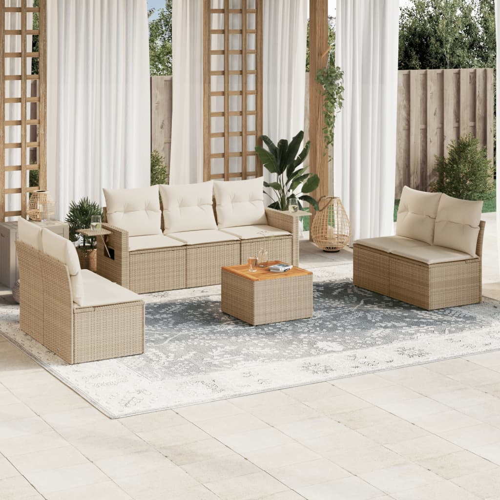 vidaXL 8-delige Loungeset met kussens poly rattan zwart