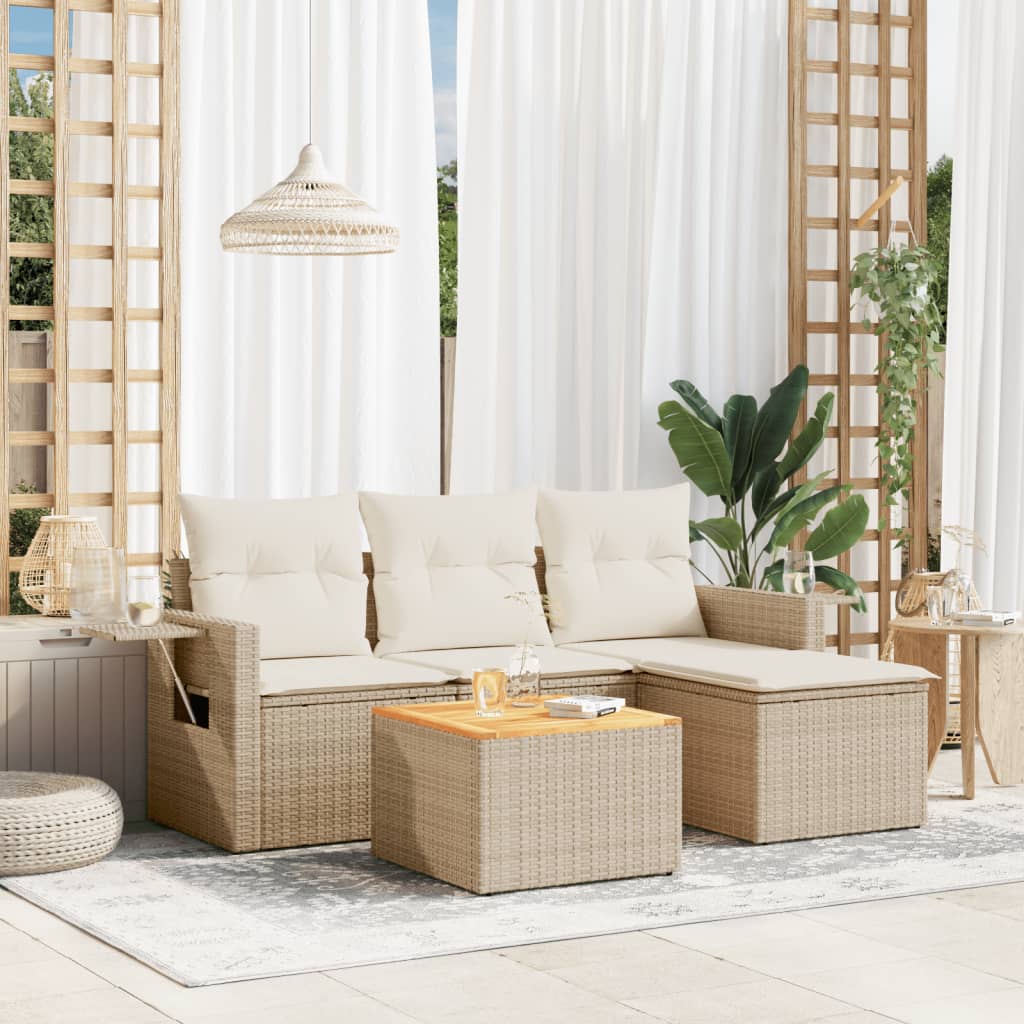 vidaXL 5-delige Loungeset met kussens poly rattan zwart