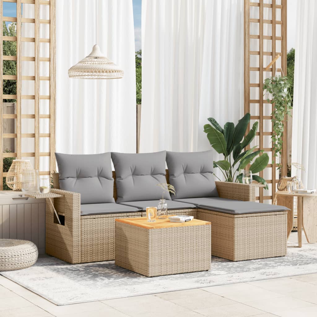 vidaXL 5-delige Loungeset met kussens poly rattan zwart