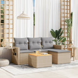 vidaXL 5-delige Loungeset met kussens poly rattan zwart