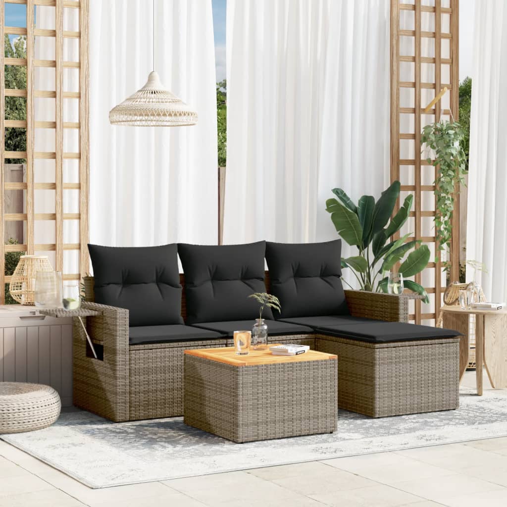 vidaXL 5-delige Loungeset met kussens poly rattan zwart