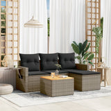 vidaXL 5-delige Loungeset met kussens poly rattan zwart