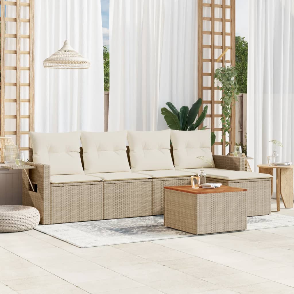 vidaXL 6-delige Loungeset met kussens poly rattan zwart