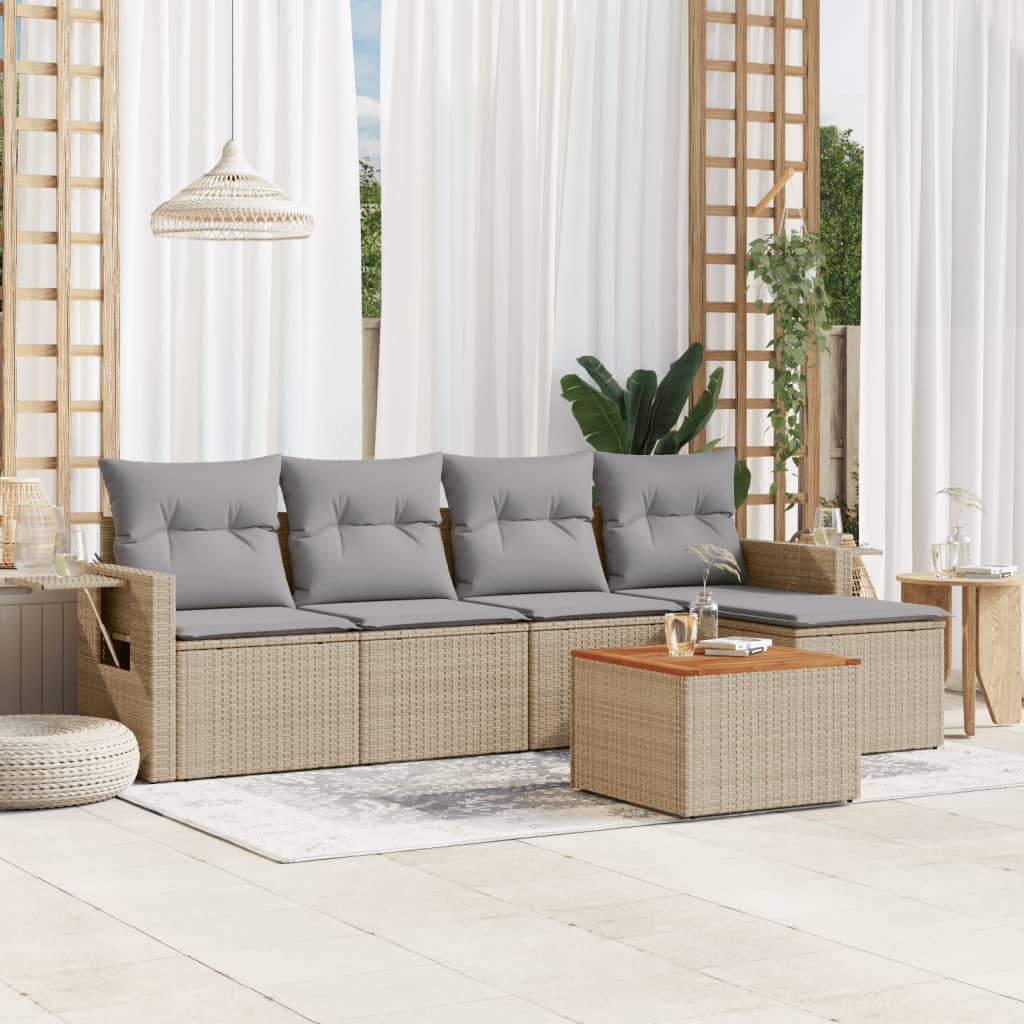 vidaXL 6-delige Loungeset met kussens poly rattan zwart