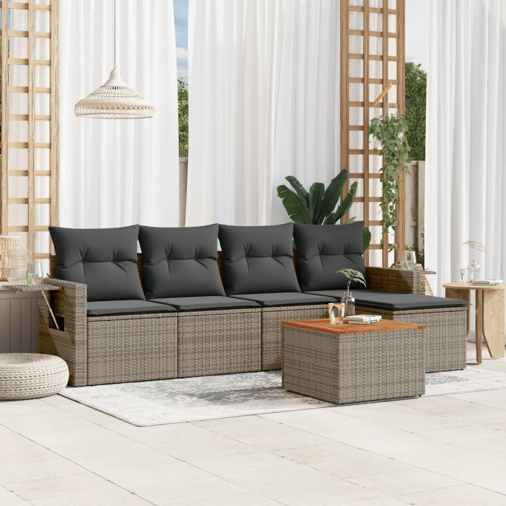 vidaXL 6-delige Loungeset met kussens poly rattan zwart