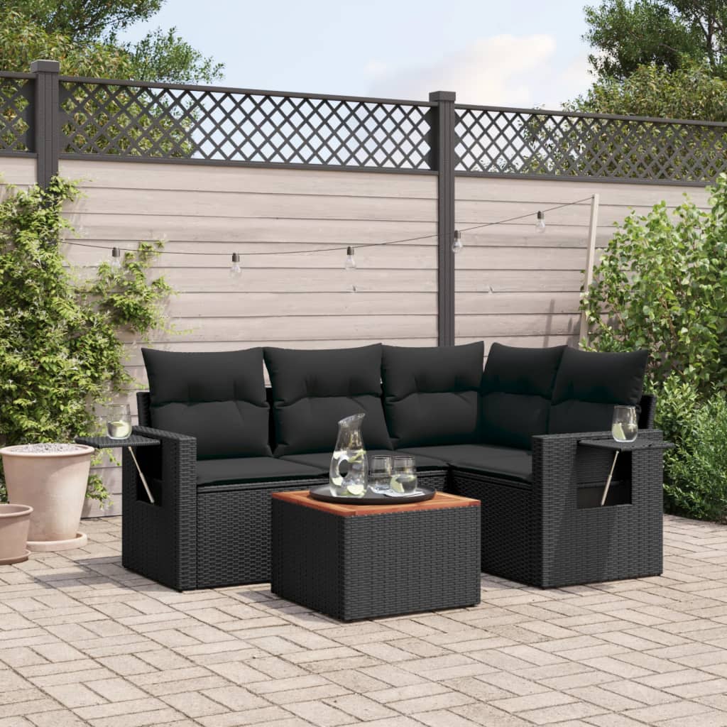 vidaXL 5-piece Lounge Set with Cushions Poly Rattan Black