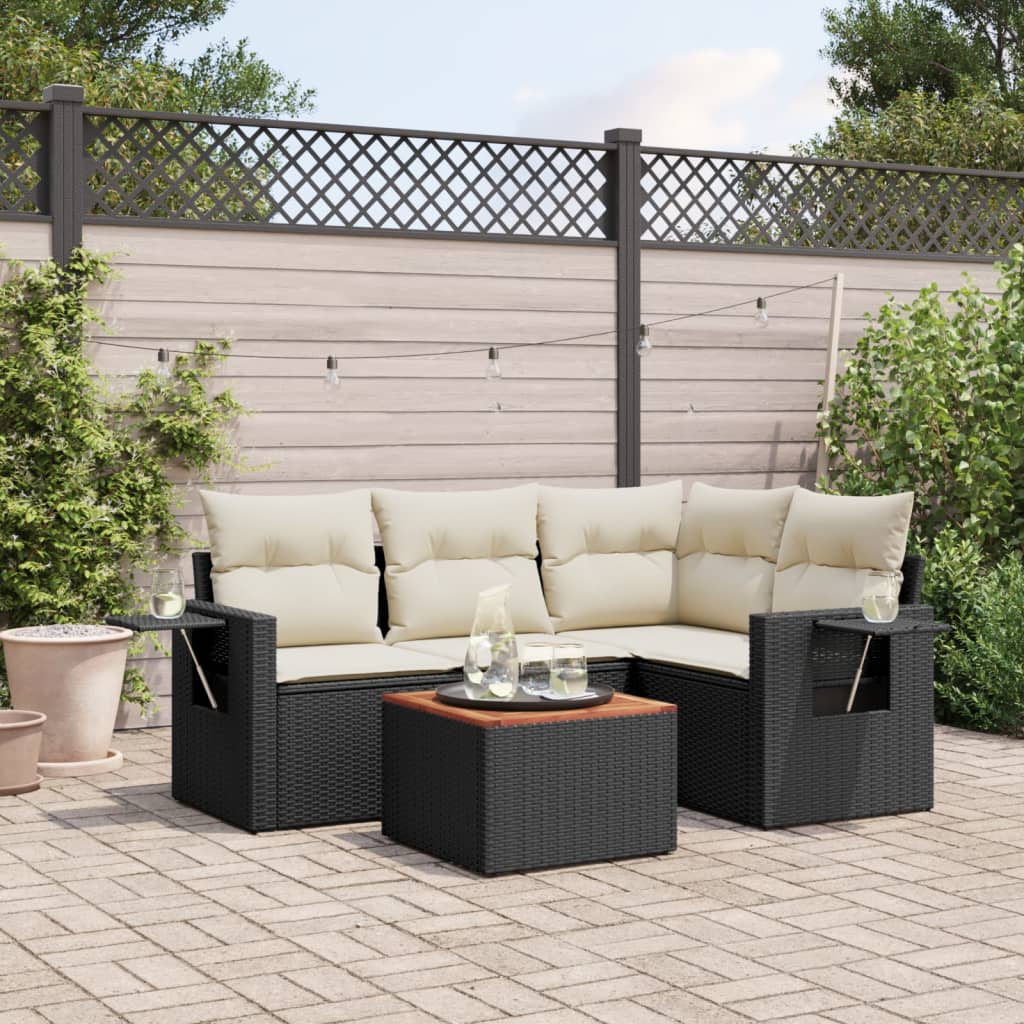 vidaXL 5-piece Lounge Set with Cushions Poly Rattan Black
