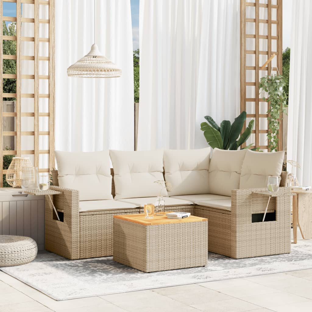 vidaXL 5-piece Lounge Set with Cushions Poly Rattan Black