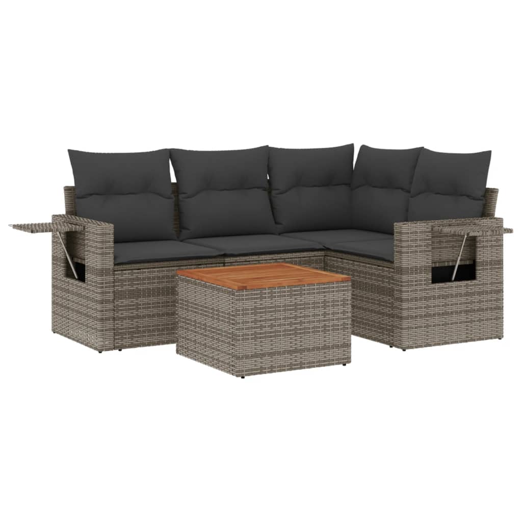 vidaXL 5-piece Lounge Set with Cushions Poly Rattan Black
