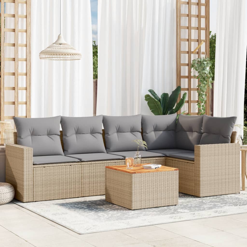 vidaXL 6-delige Loungeset met kussens poly rattan zwart