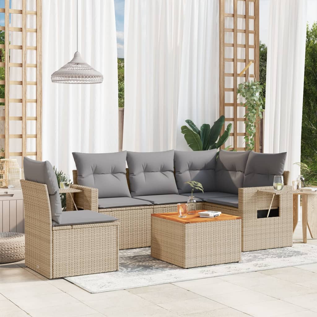 vidaXL 6-delige Loungeset met kussens poly rattan zwart