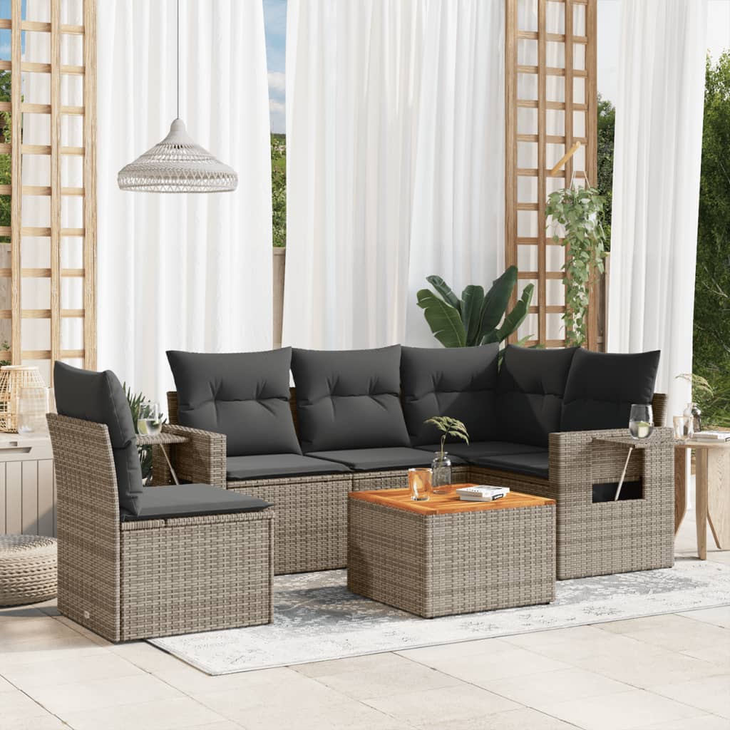 vidaXL 6-delige Loungeset met kussens poly rattan zwart