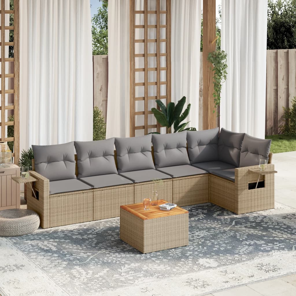 vidaXL 7-delige Loungeset met kussens poly rattan zwart