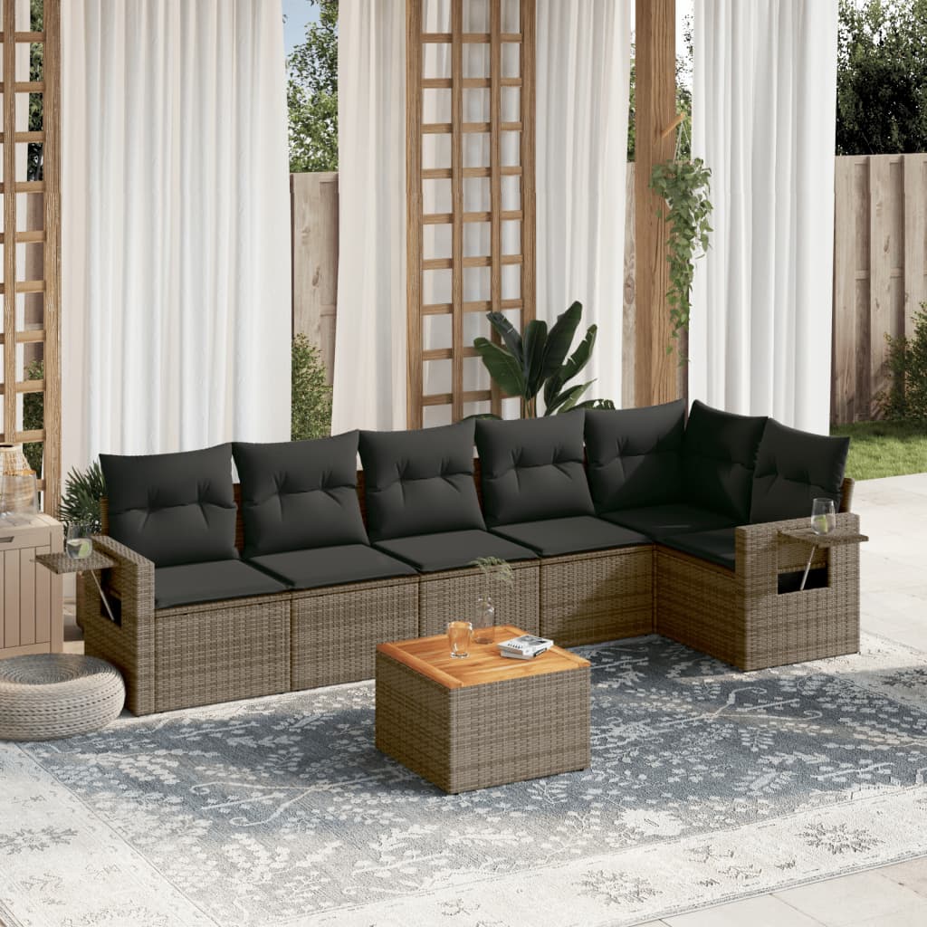 vidaXL 7-delige Loungeset met kussens poly rattan zwart
