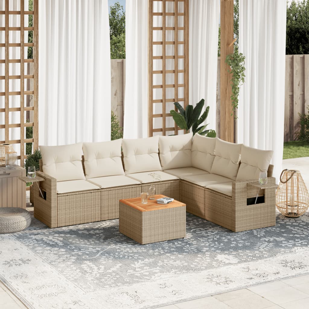 vidaXL 7-delige Loungeset met kussens poly rattan zwart