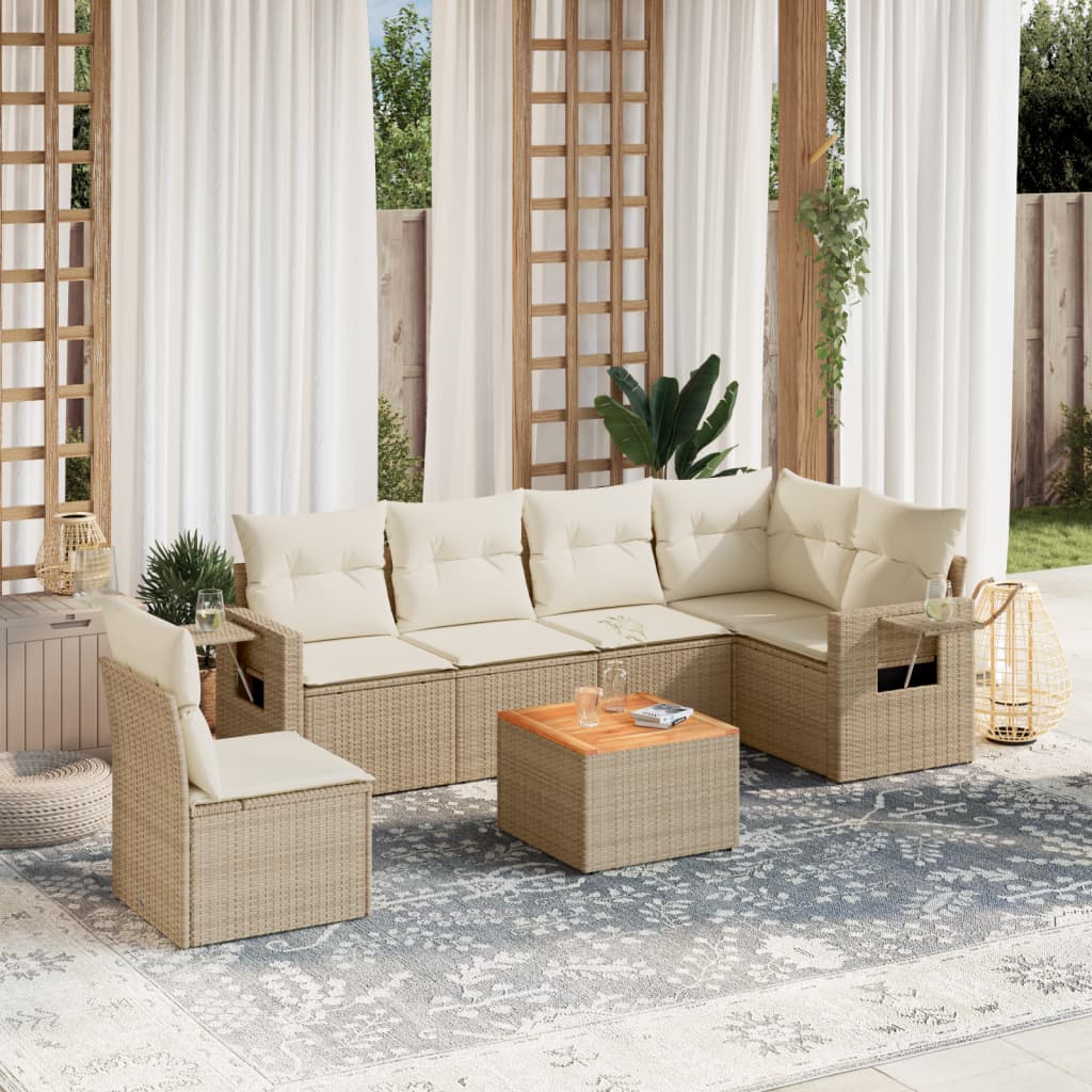 vidaXL 7-delige Loungeset met kussens poly rattan zwart