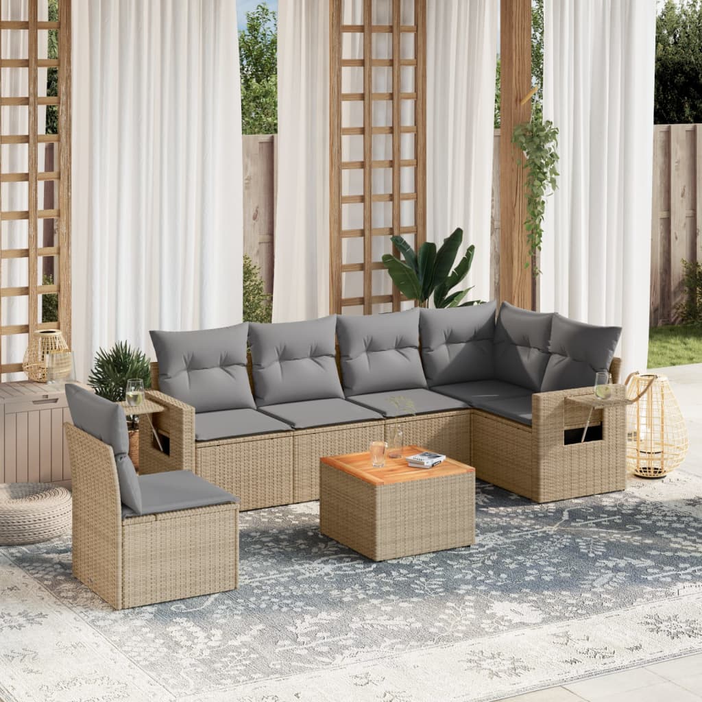 vidaXL 7-delige Loungeset met kussens poly rattan zwart