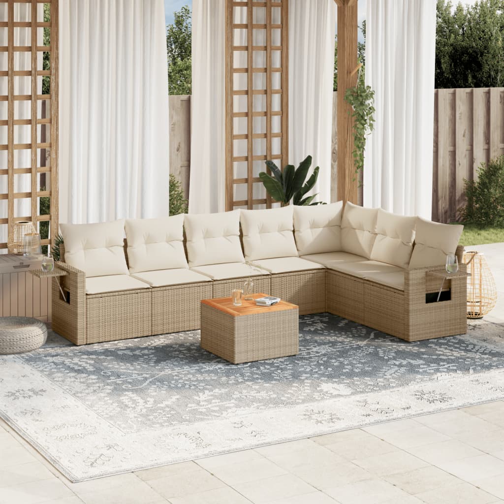 vidaXL 8-delige Loungeset met kussens poly rattan zwart