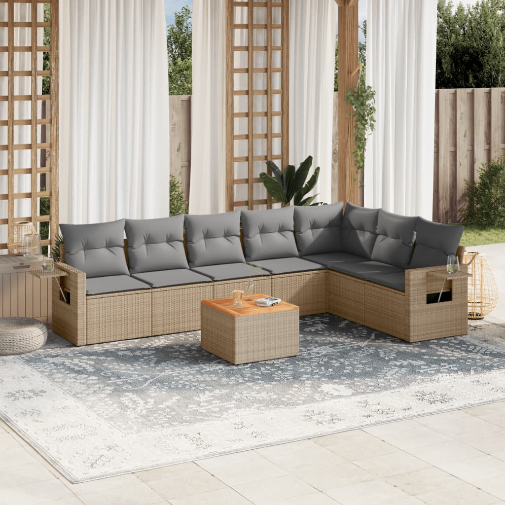 vidaXL 8-delige Loungeset met kussens poly rattan zwart