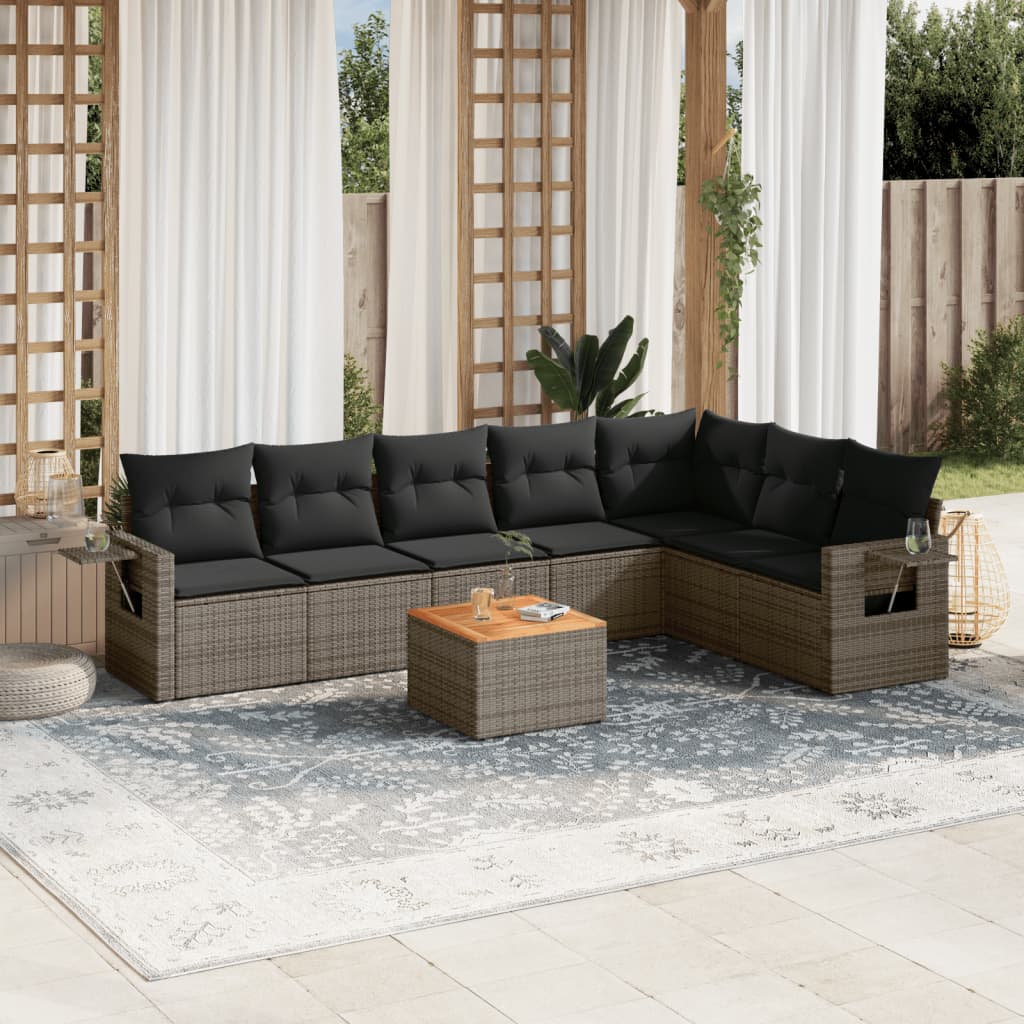 vidaXL 8-delige Loungeset met kussens poly rattan zwart