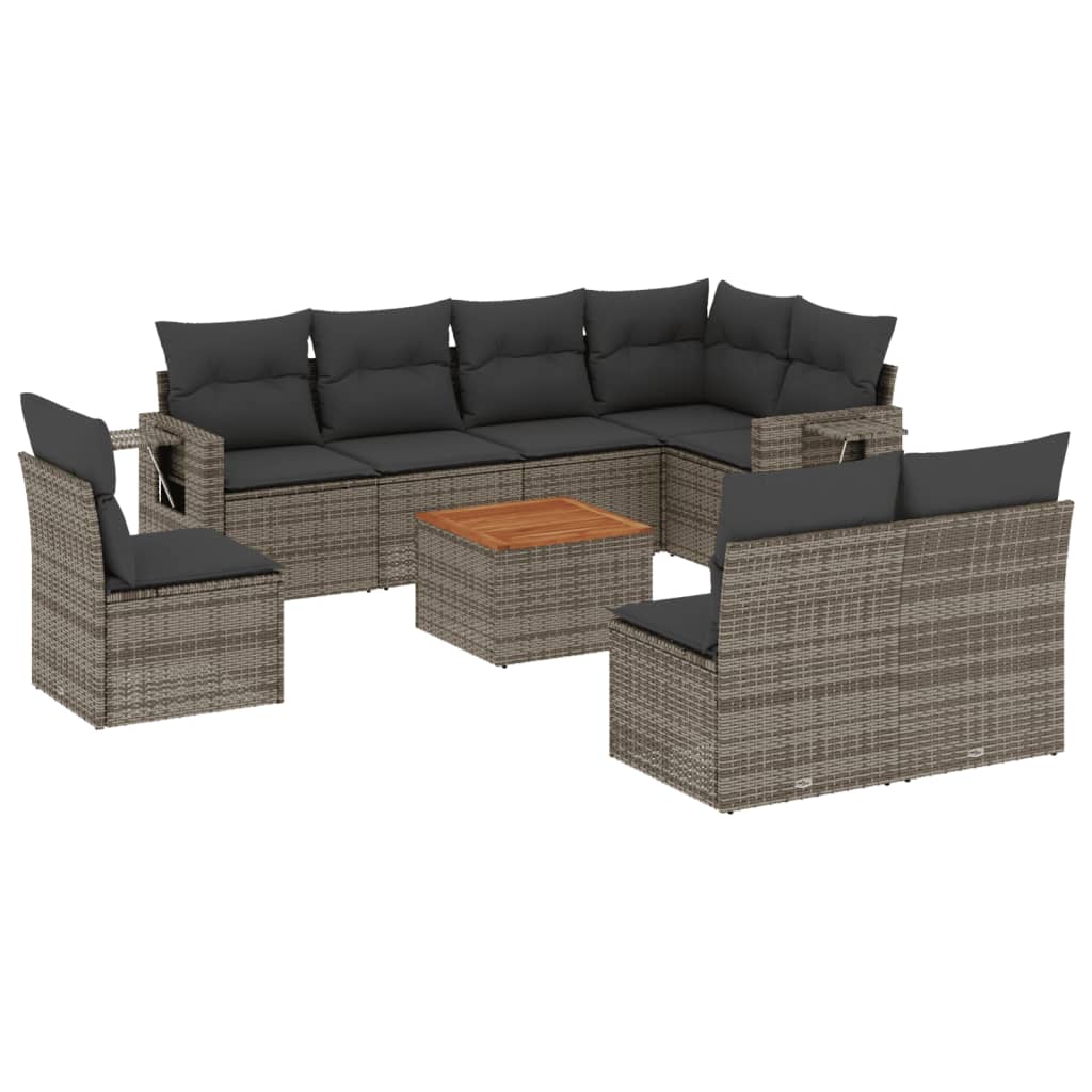 vidaXL 9-delige Loungeset met kussens poly rattan zwart
