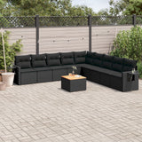 vidaXL 10-delige Loungeset met kussens poly rattan zwart