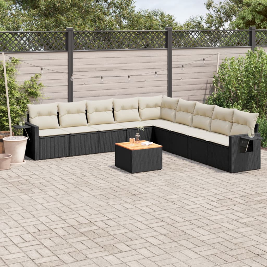vidaXL 10-delige Loungeset met kussens poly rattan zwart