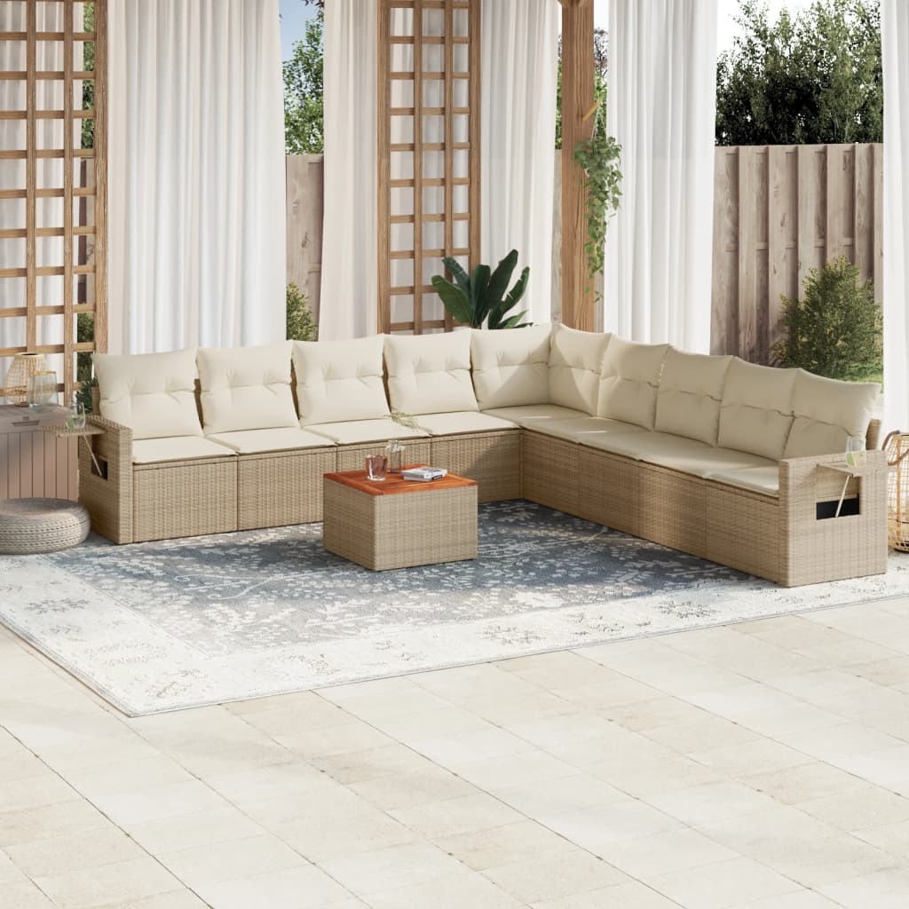 vidaXL 10-delige Loungeset met kussens poly rattan zwart