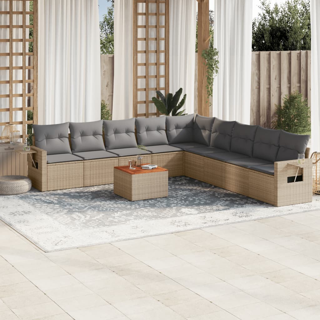 vidaXL 10-delige Loungeset met kussens poly rattan zwart