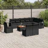 vidaXL 11-Piece Loungeset with Cushions Poly Rattan Black