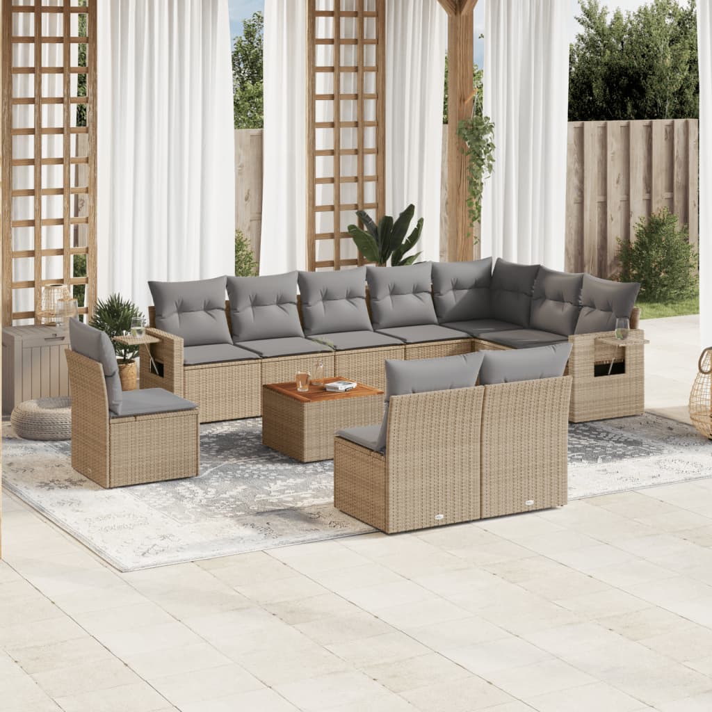 vidaXL 11-Piece Loungeset with Cushions Poly Rattan Black