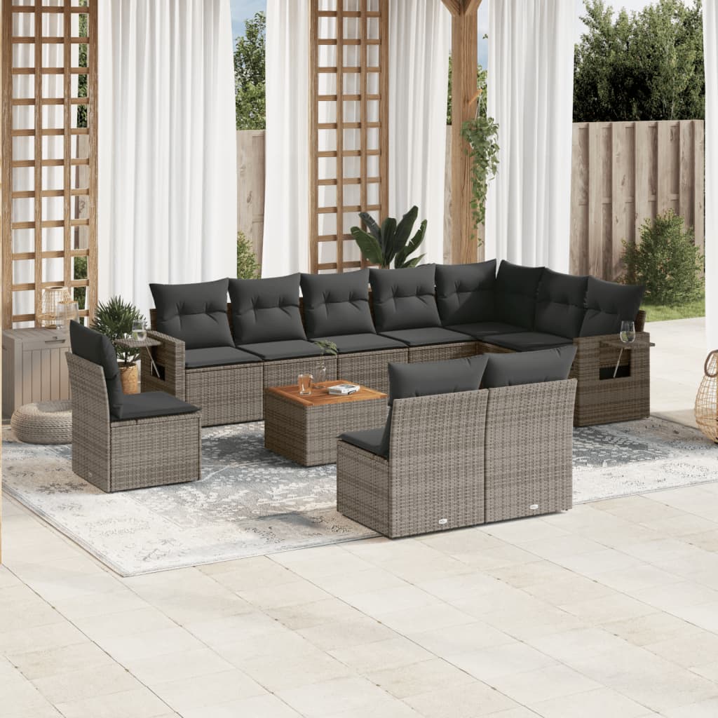 vidaXL 11-Piece Loungeset with Cushions Poly Rattan Black