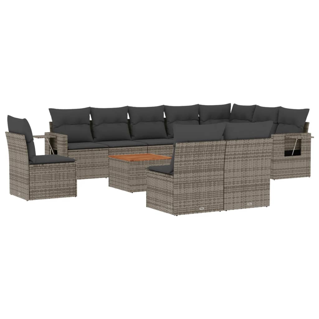 vidaXL 11-Piece Loungeset with Cushions Poly Rattan Black